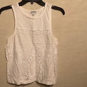 Sleeveless lace cut-out embroidered white top, Express brand size xs
